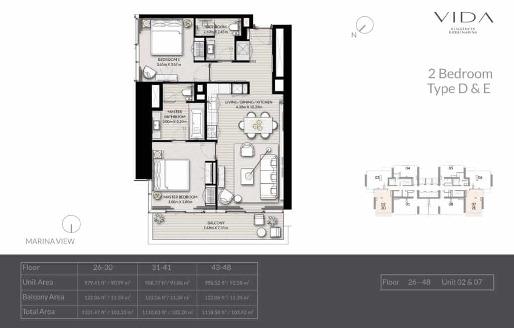 Emaar vida residences dubai marina 2bd type 4 &5