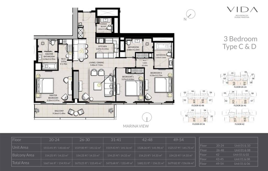 Emaar vida residences dubai marina 3bd type 3 &4