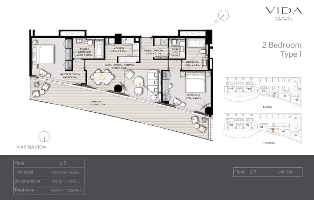 Emaar vida residences dubai marina2bd type1