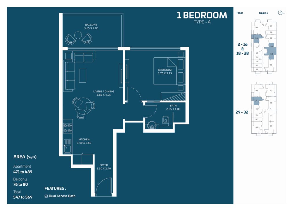 Oasiz_floor_plans_1 Bedroom_Type A