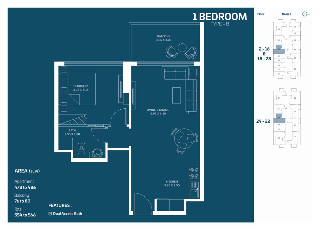 Oasiz_floor_plans_1 Bedroom_Type B