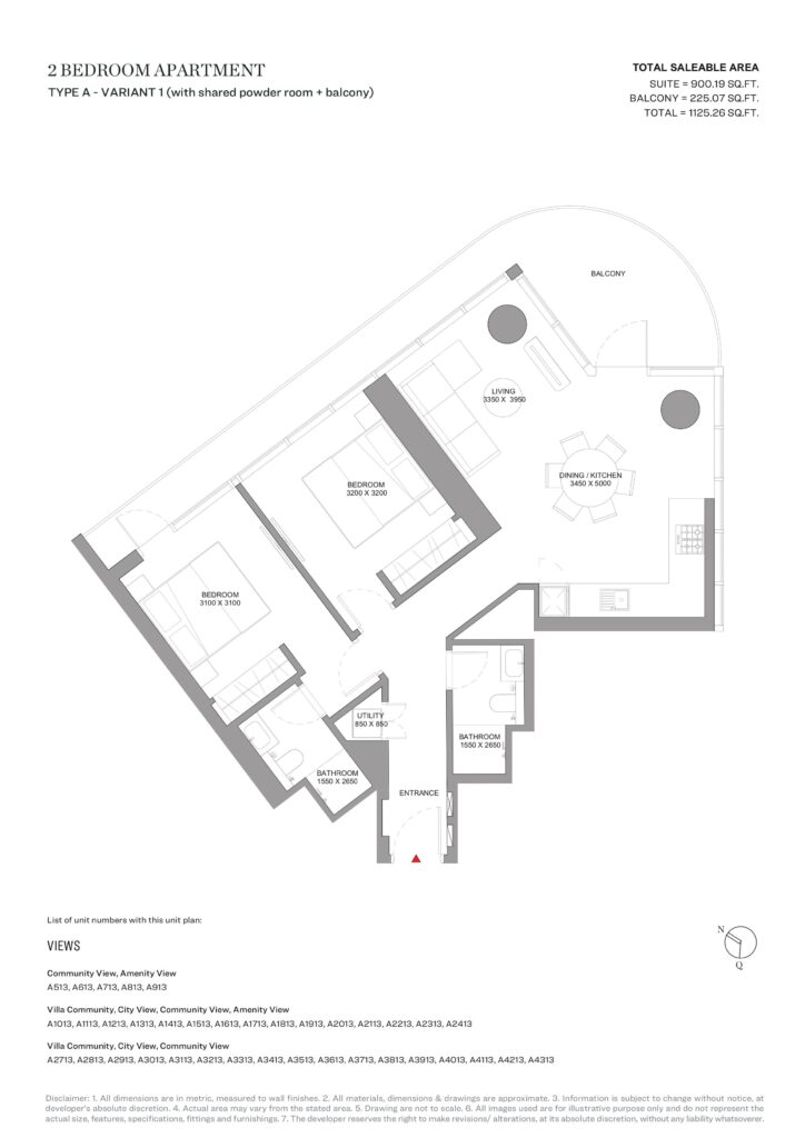 Sobha Solis 2 Bedroom Type A with powder room