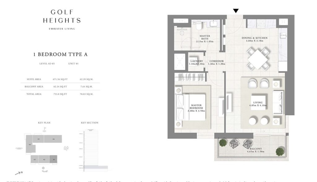 Emaar Golf Heights 1 Bedroom Type A