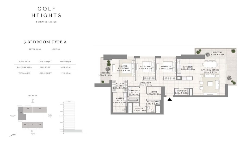 Emaar Golf Heights 3 Bedroom Type A
