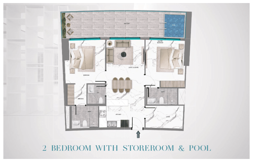 samana barari heights 2 bd with store room and pool