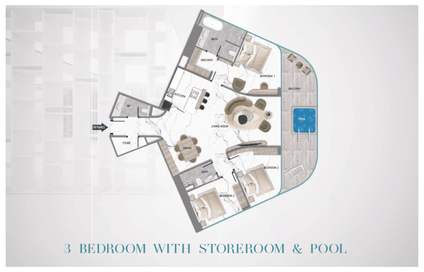 samana barari heights 3 bd with store and pool
