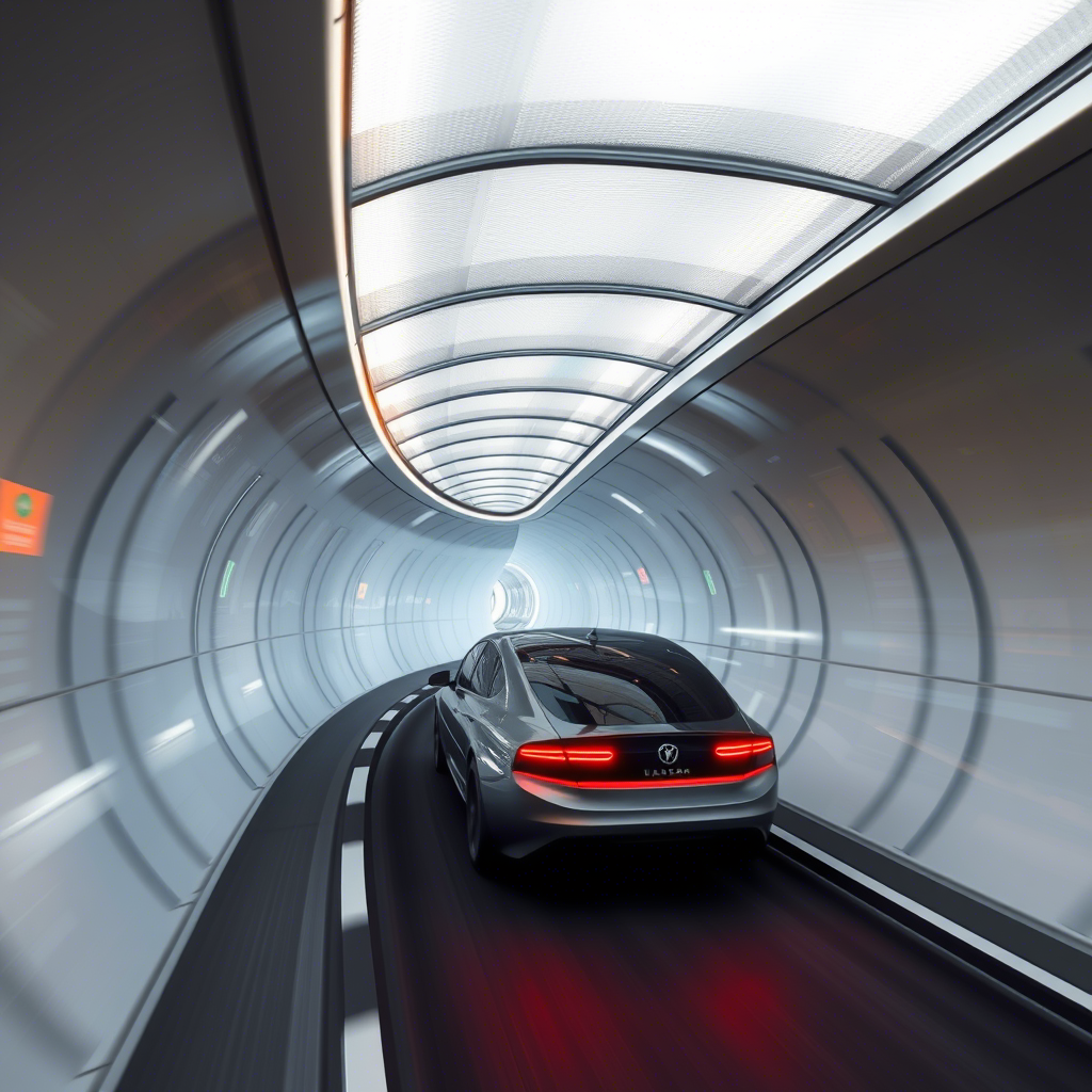 A car is going through tunnel