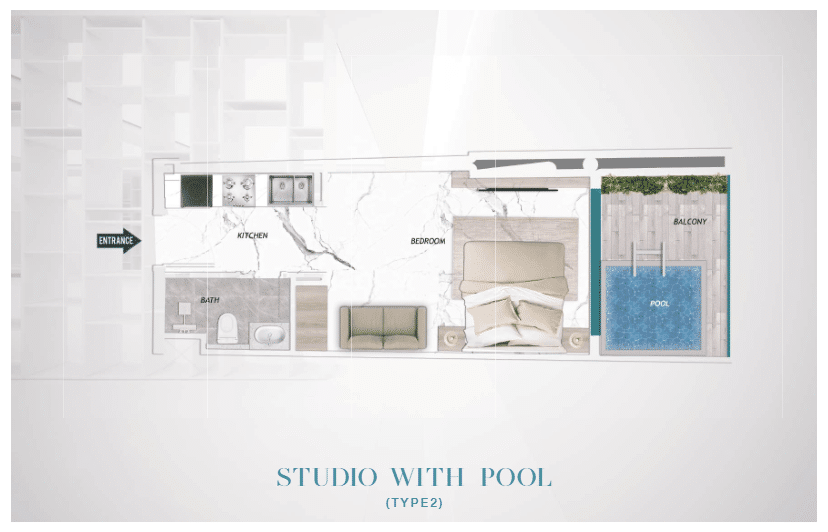 samana barari heights studio with pool type 2