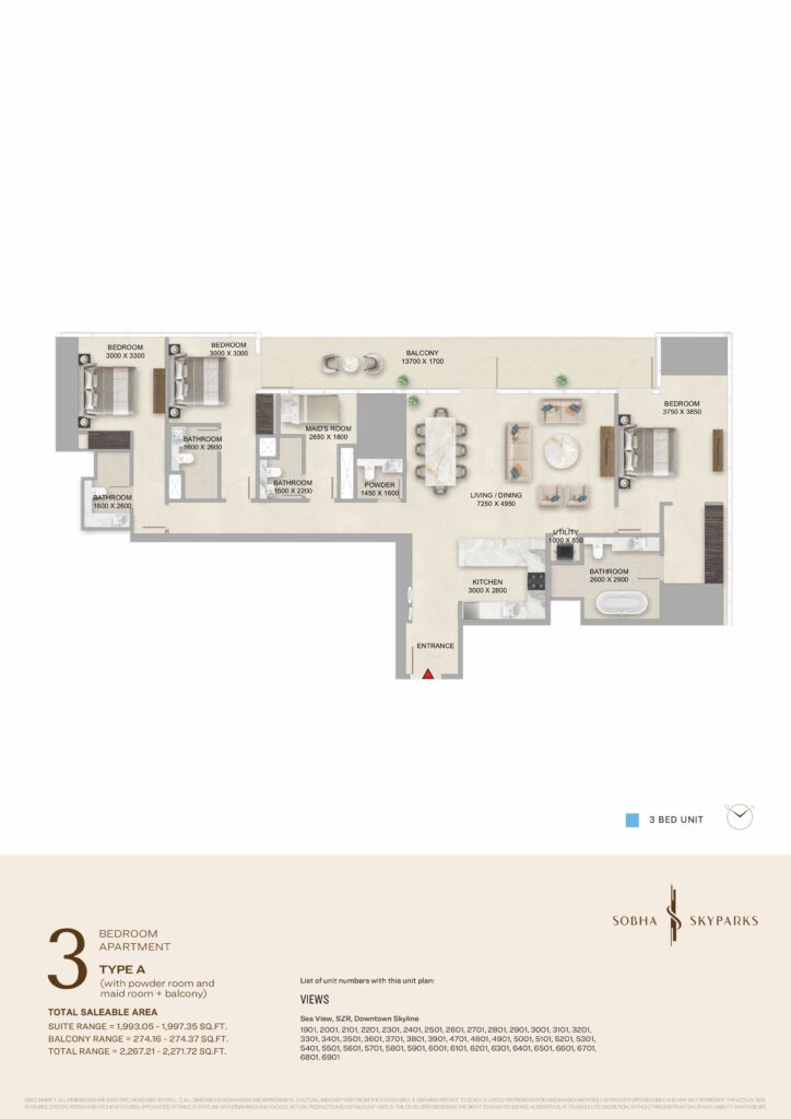 Sobha SkyParks 3BHK Type A