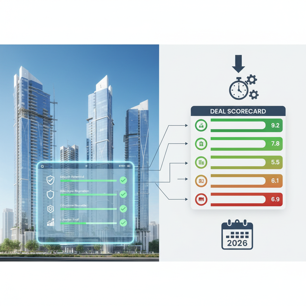 Discover our simple Deal Scorecard ranking system to evaluate Abu Dhabi off-plan properties in 2026. Learn how to score payment plans, locations, developers & ROI for smarter investments.

