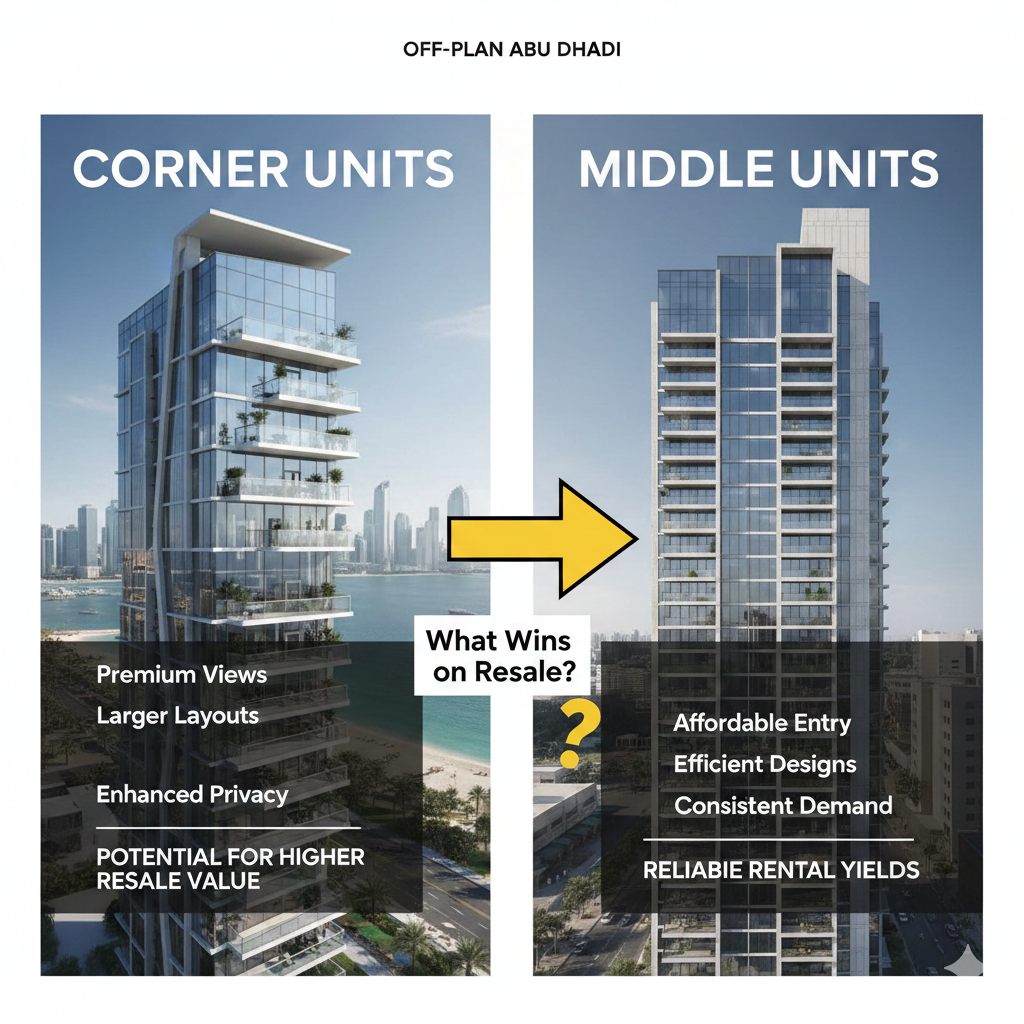 Corner Units vs Middle Units in Off-Plan Abu Dhabi: What Actually Wins on Resale
