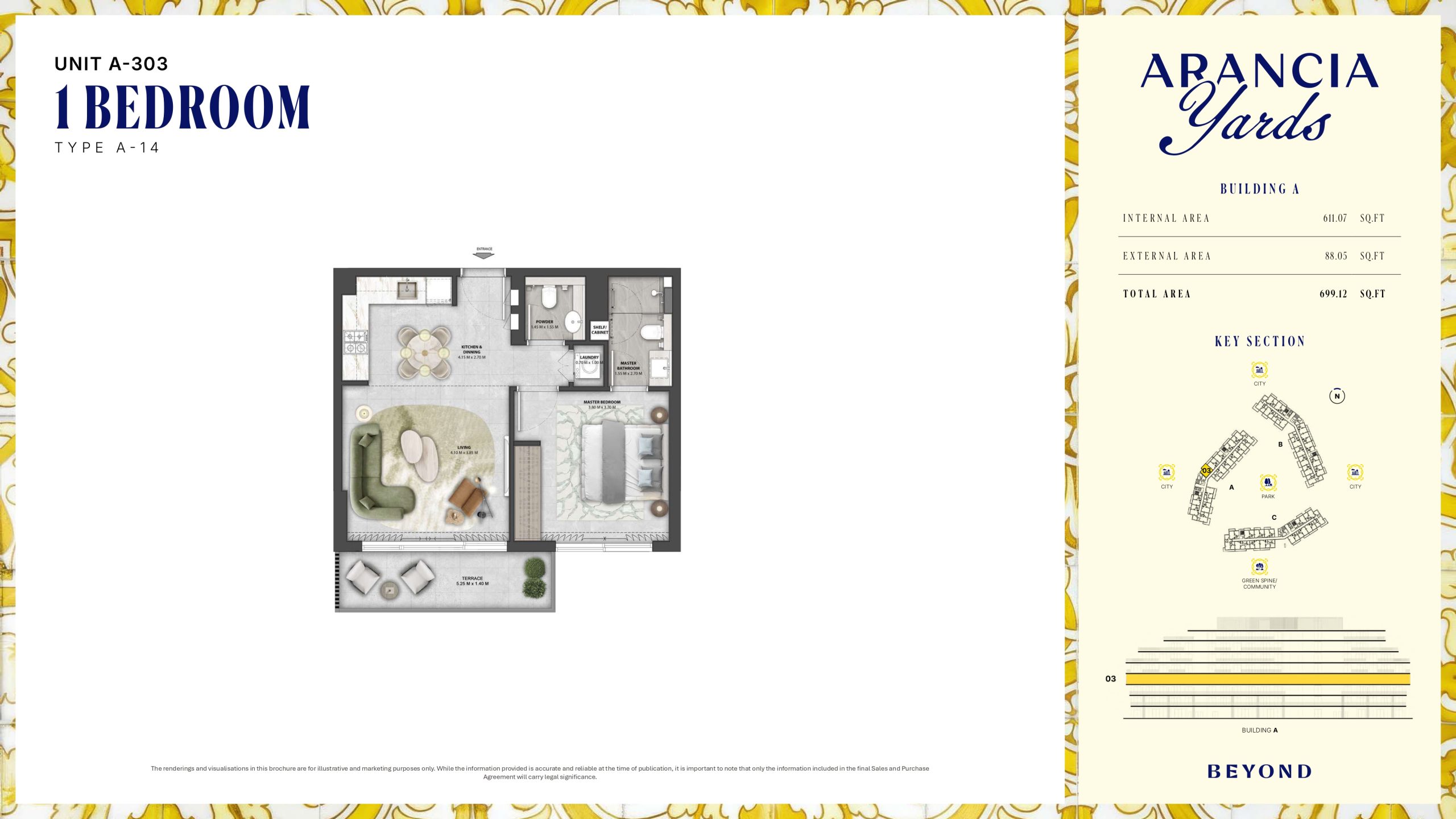 Arancia Yards by Beyond, City of Arabia Dubai — ARANCIA - THE YARDS Unit A-303 1BHK Type A-14