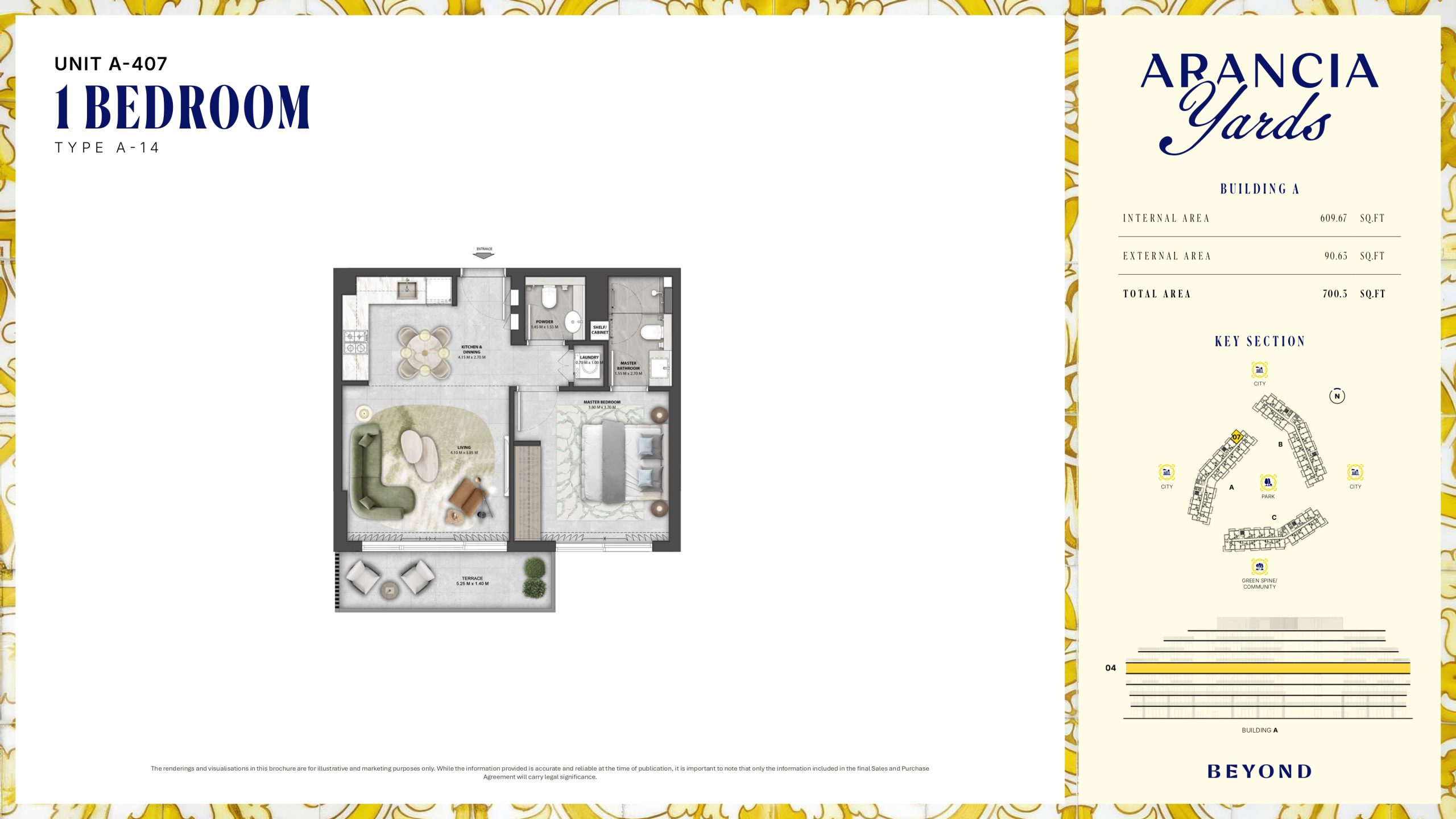 Arancia Yards by Beyond, City of Arabia Dubai — ARANCIA - THE YARDS Unit A-407 1BHK Type A-14