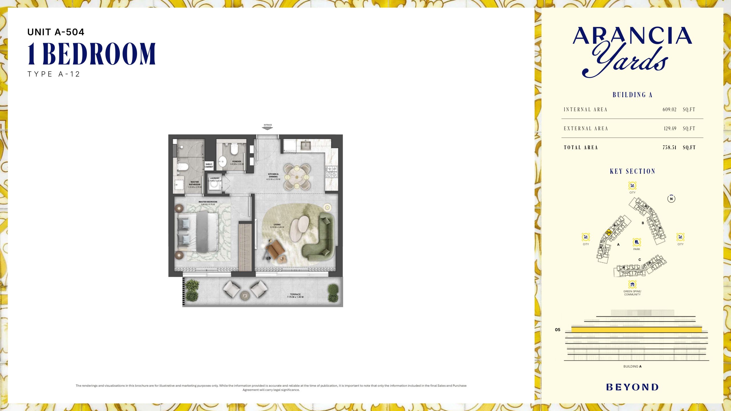 Arancia Yards by Beyond, City of Arabia Dubai — ARANCIA - THE YARDS Unit A-504 1BHK Type A-12