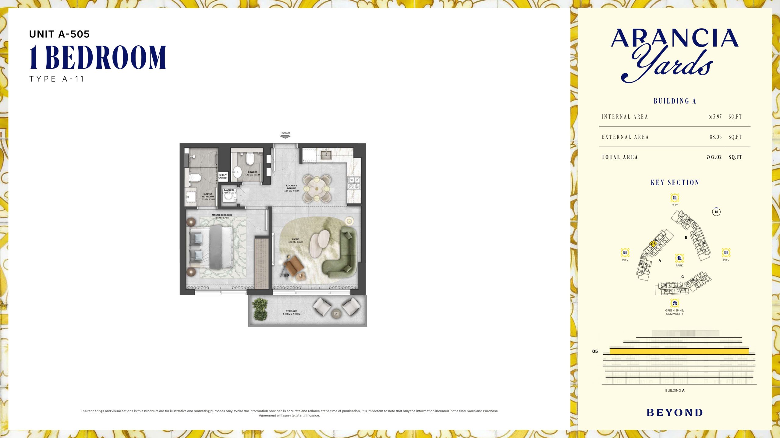 Arancia Yards by Beyond, City of Arabia Dubai — ARANCIA - THE YARDS Unit A-505 1BHK Type A-11
