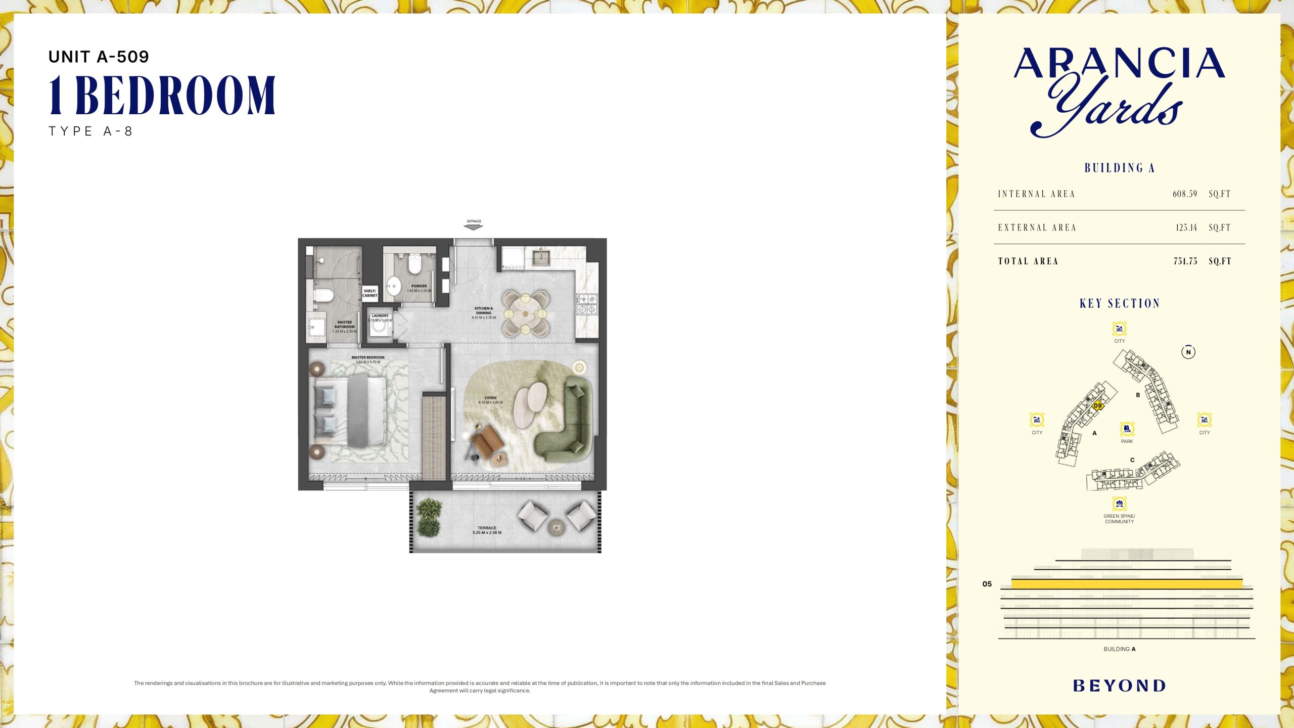 Arancia Yards by Beyond, City of Arabia Dubai — ARANCIA - THE YARDS Unit A-509 1BHK Type A-8