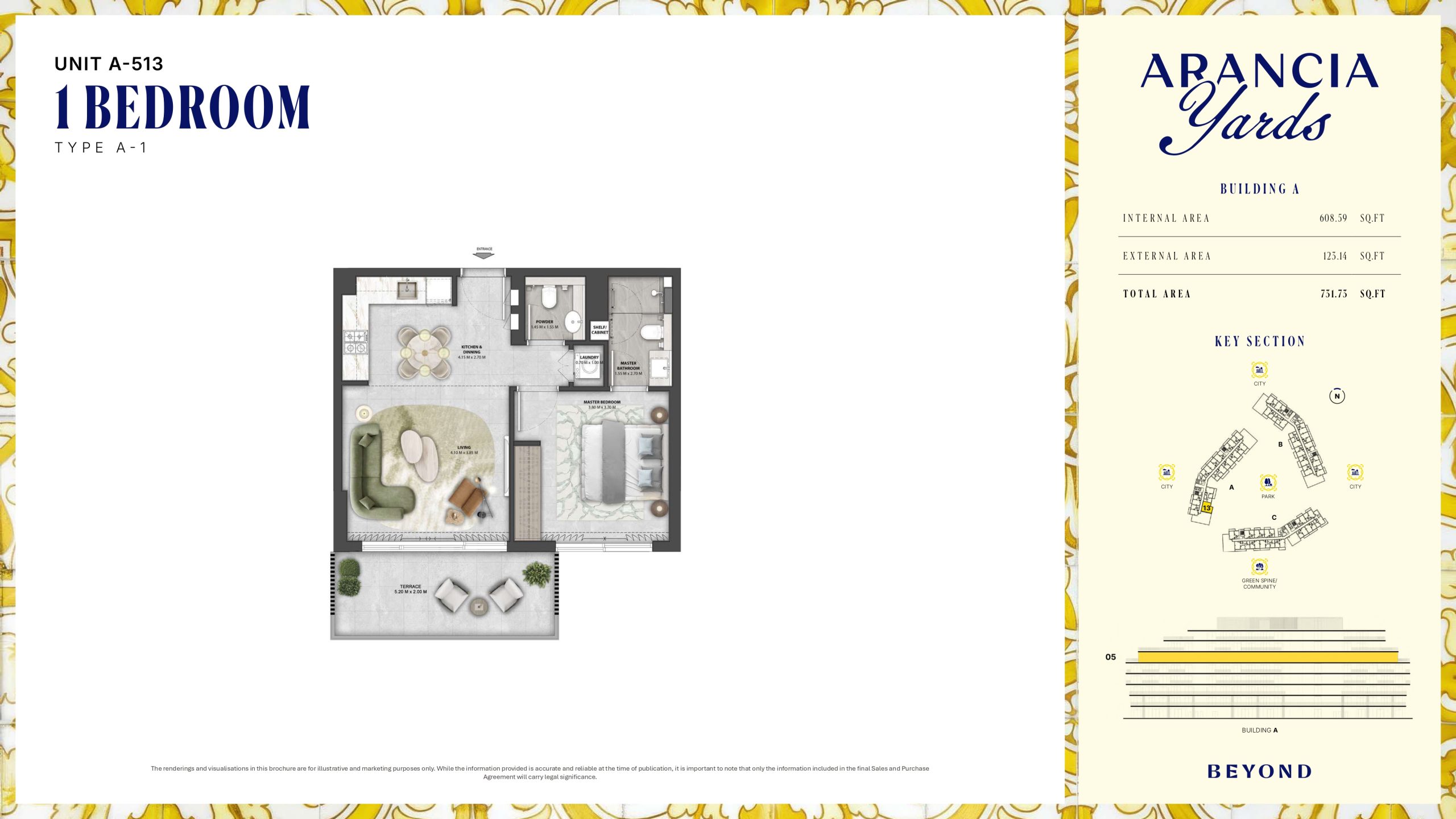 Arancia Yards by Beyond, City of Arabia Dubai — ARANCIA - THE YARDS Unit A-513 1BHK Type A-1