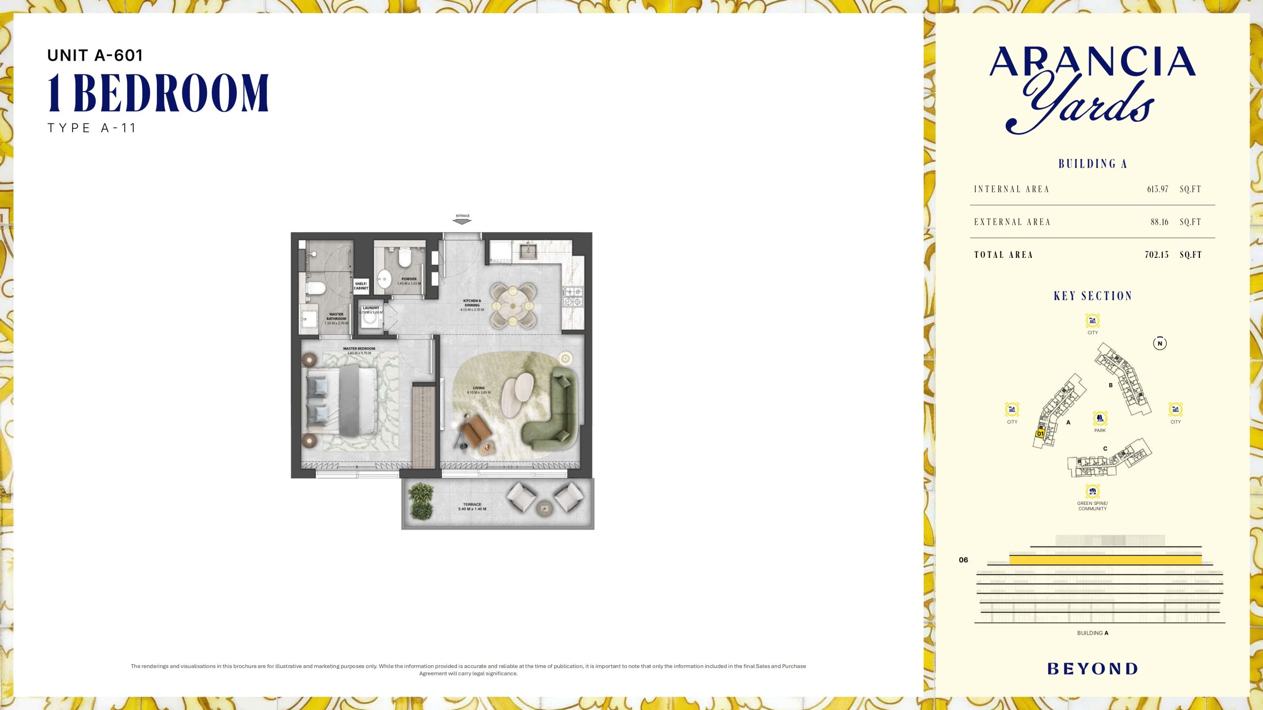 Arancia Yards by Beyond, City of Arabia Dubai — ARANCIA - THE YARDS Unit A-601 1BHK Type A-11