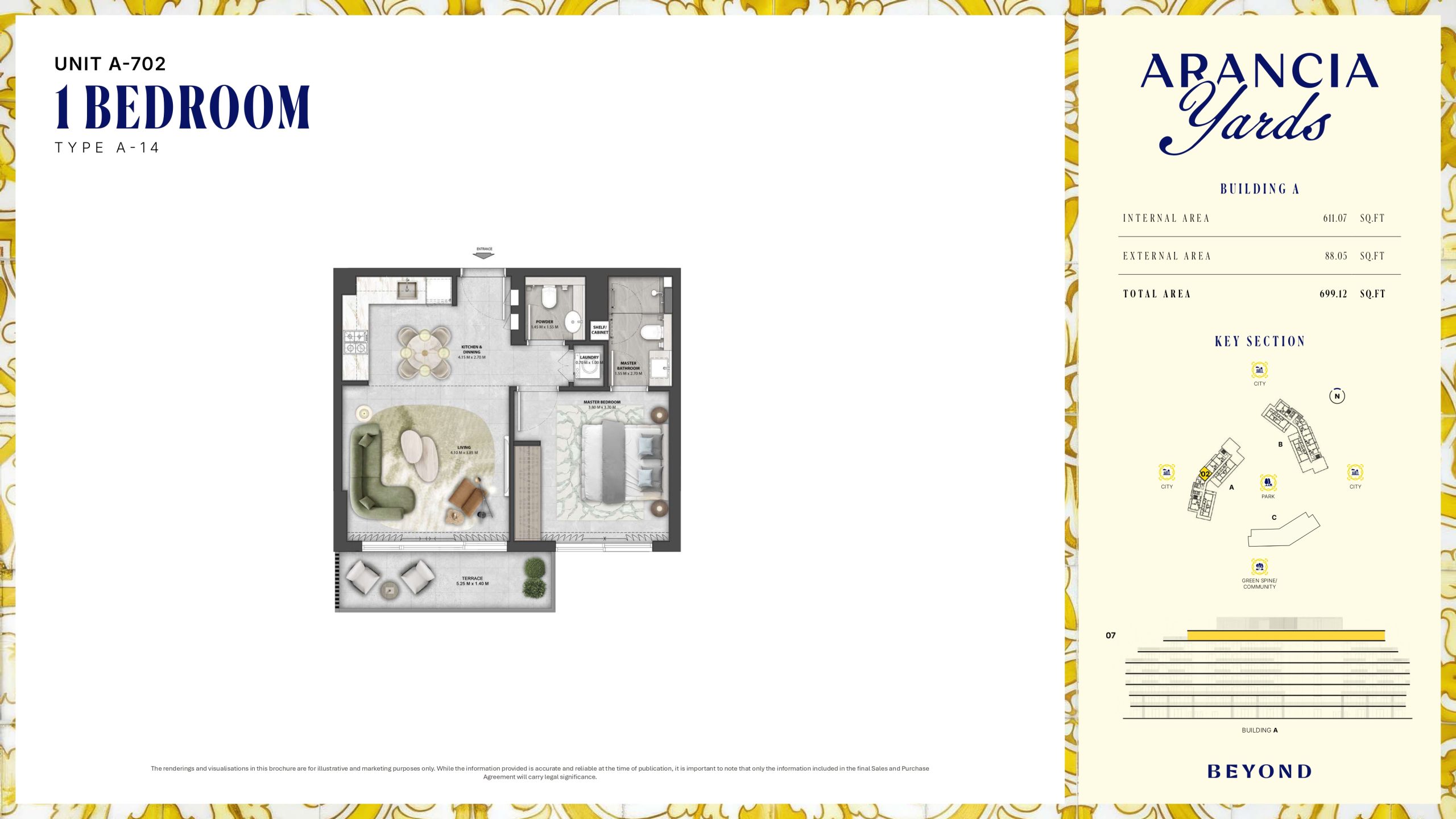 Arancia Yards by Beyond, City of Arabia Dubai — ARANCIA - THE YARDS Unit A-702 1BHK Type A-14