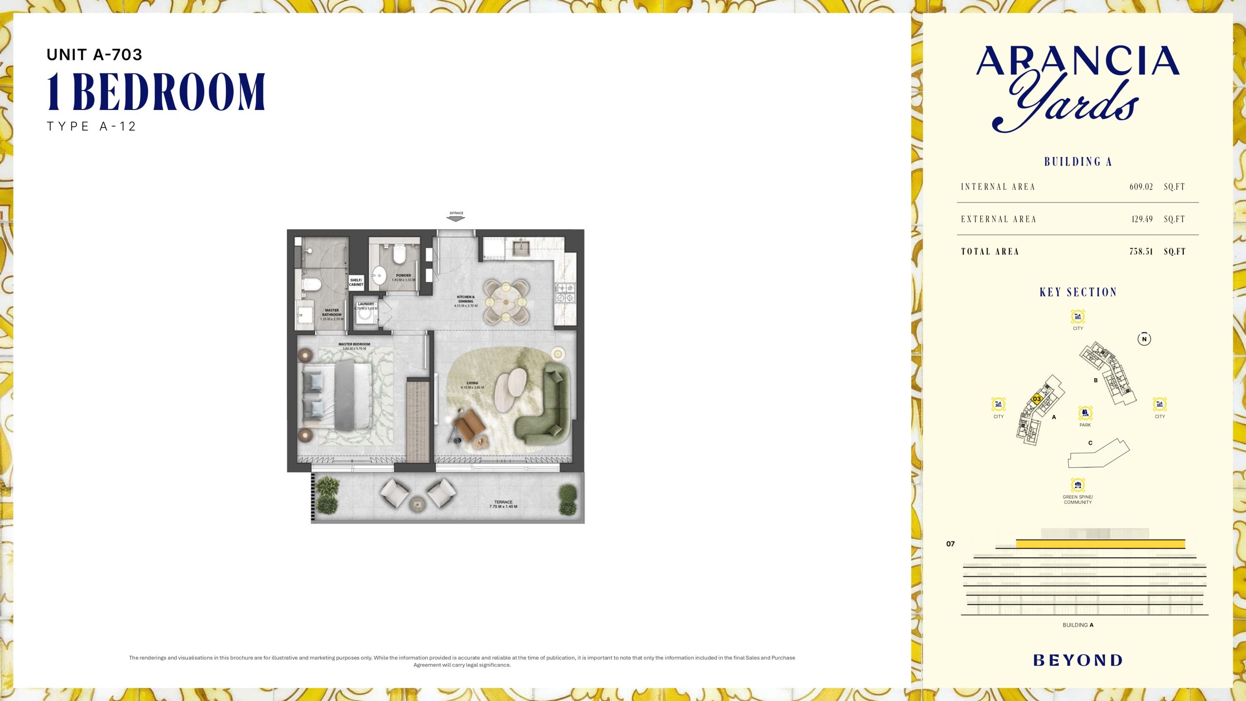 Arancia Yards by Beyond, City of Arabia Dubai — ARANCIA - THE YARDS Unit A-703 1BHK Type A-12