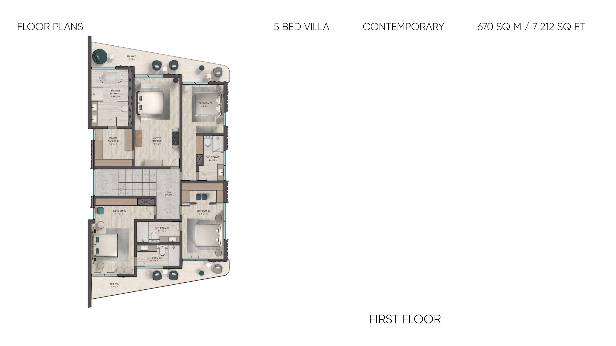 Mira Villas Designed by Bentley Home — Mira Villas 5 Bed Villa Contemporary (First Floor)