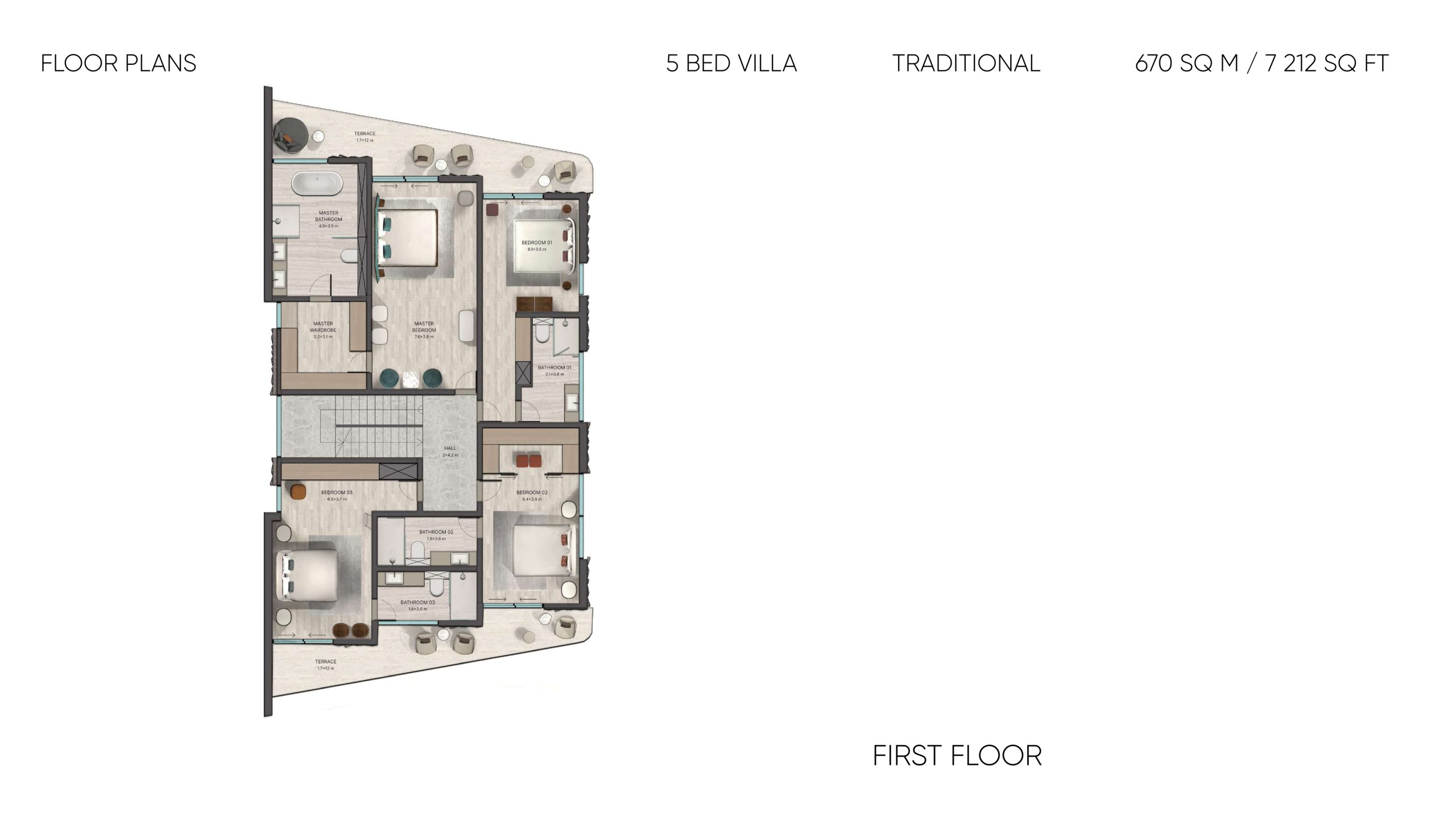 Mira Villas Designed by Bentley Home — Mira Villas 5 Bed Villa Traditional (First Floor)
